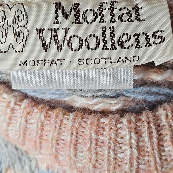 Moffat Woollens Vintage Tight Knit Pastel Checkerboard Wool Pull Over Sweater - Picture 6 of 12